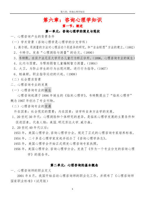 《心理咨询师三级、二级考试 复习要点》(第六章：咨询心理学知识)