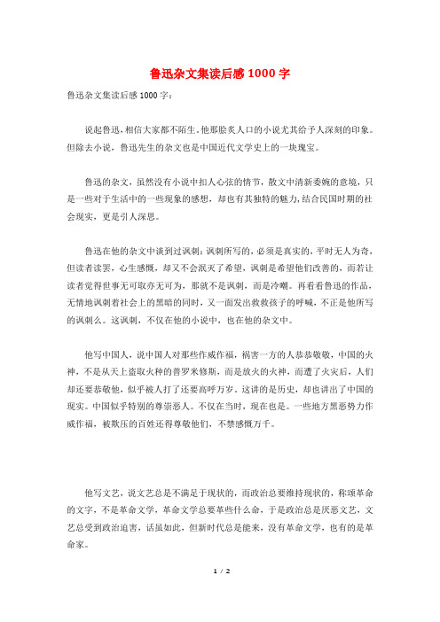 鲁迅杂文集读后感1000字