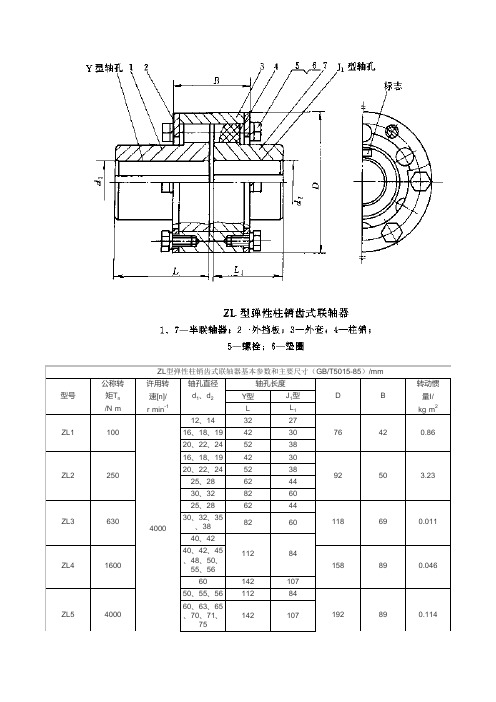 ZL型弹性柱销齿式联轴器基本参数和主要尺寸(GB-T5015-85)