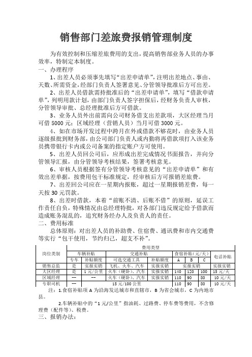 销售部差旅费报销管理制度