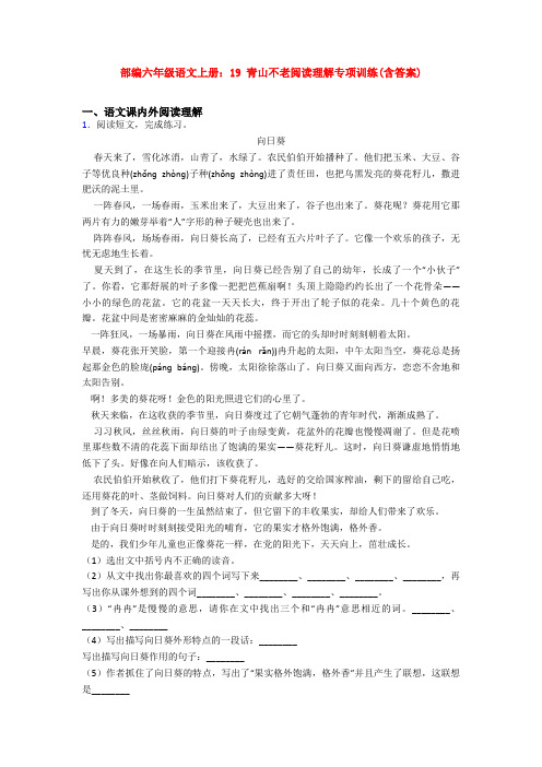 部编六年级语文上册：19 青山不老阅读理解专项训练(含答案)