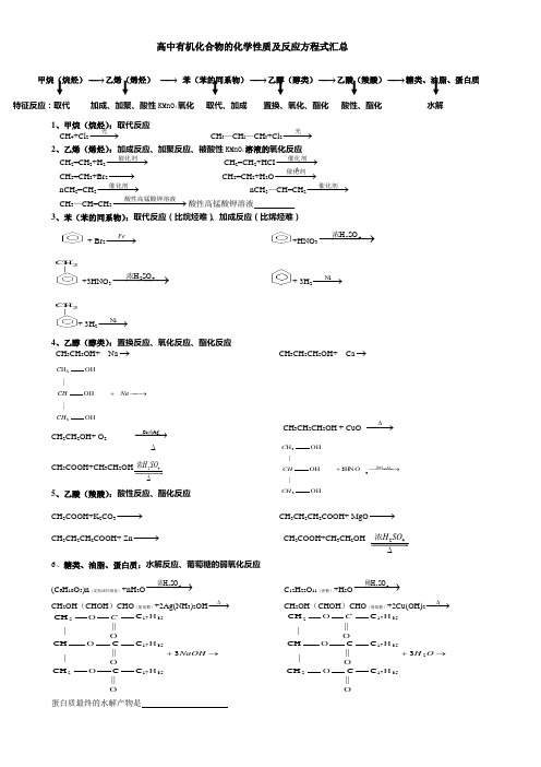 高中有机化合物的化学性质及反应方程式汇总