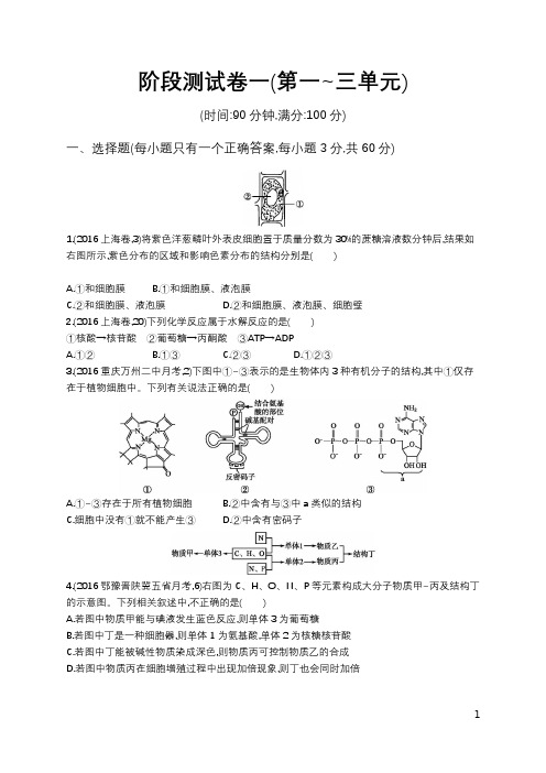 高考生物一轮复习-阶段测试卷1-第一~三单元(含答案)