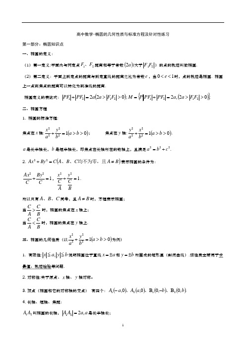 高中数学-椭圆的几何性质及针对性练习