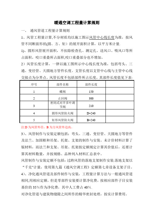 暖通空调工程量计算规则