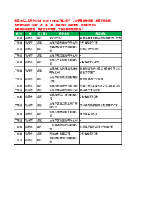 2020新版广东省汕尾市城区建材有限公司工商企业公司商家名录名单黄页联系电话号码地址大全16家