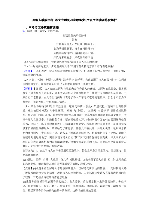 部编人教版中考 语文专题复习诗歌鉴赏+文言文阅读训练含解析