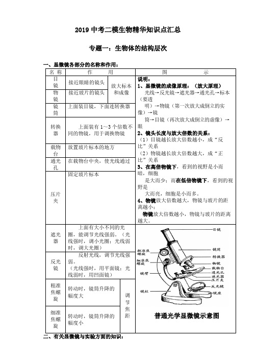 【精编版】2019中考二模生物精华知识点汇总