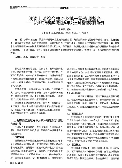 浅谈土地综合整治乡镇一级资源整合——以娄底市涟滨街道办事处土地整理项目为例