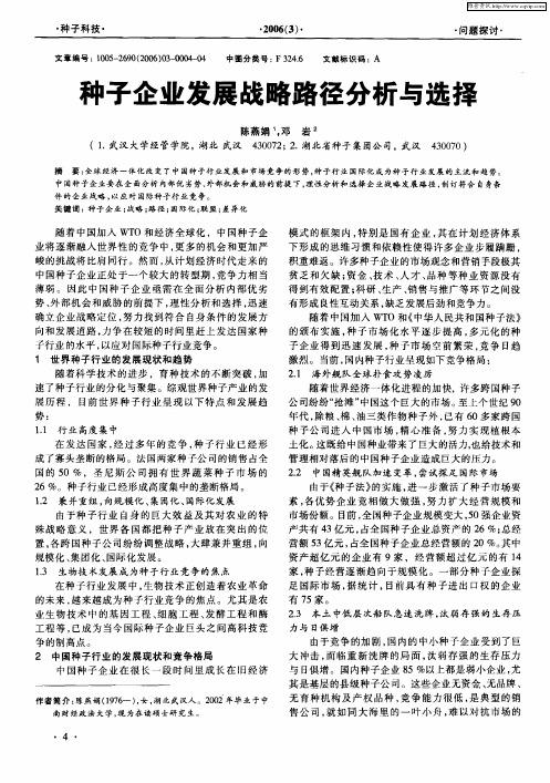 种子企业发展战略路径分析与选择