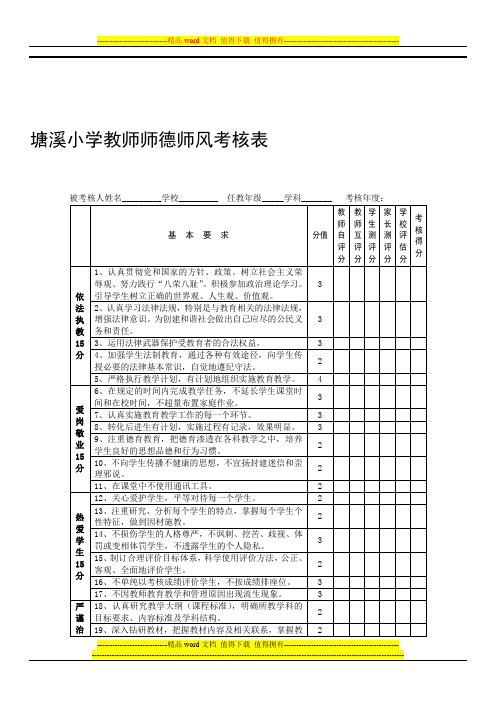 塘溪小学教师师德师风考核表