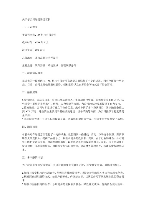 关于子公司 融资 情况汇报