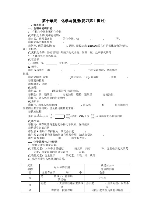 九年级化学第十单元化学与健康复习