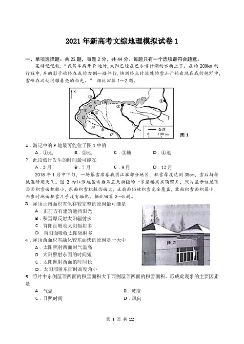 2021年新高考文综地理模拟试卷 2套(含答案解析)