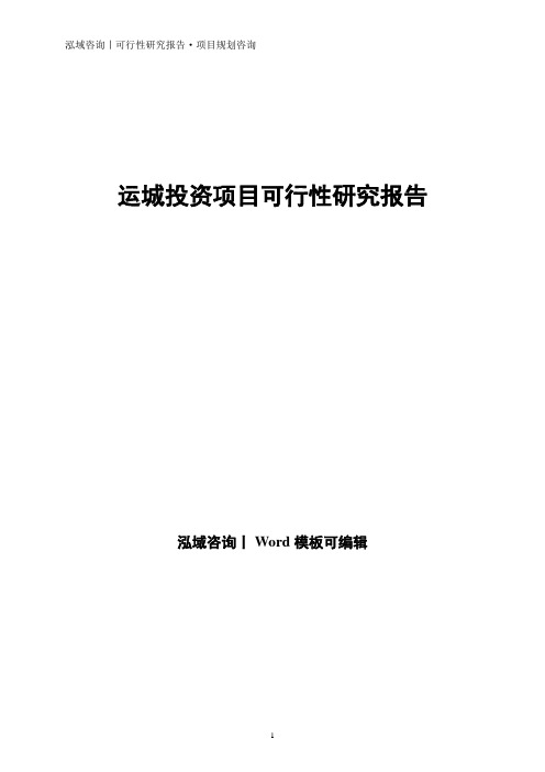 运城投资项目可行性研究报告