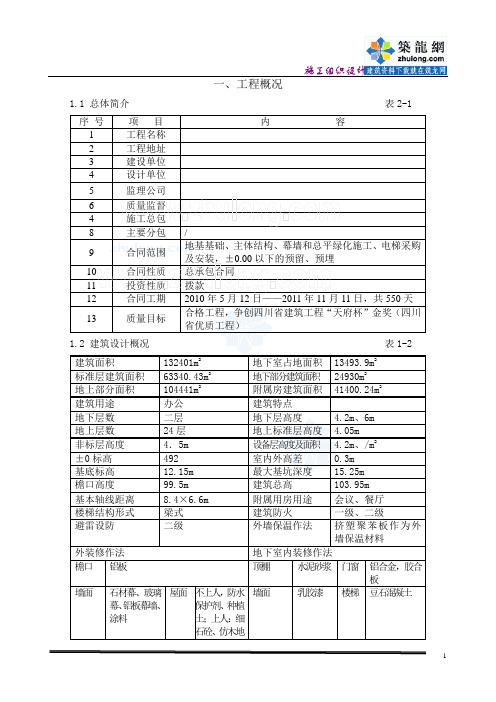 高层写字楼施工组织设计(框架剪力墙结构 创天府杯)