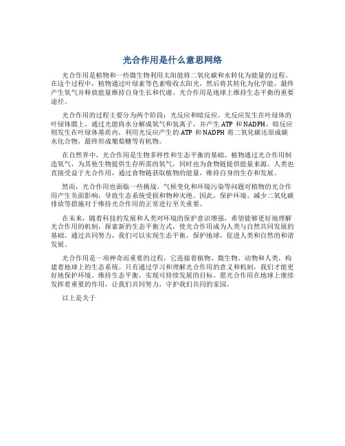 光合作用是什么意思网络