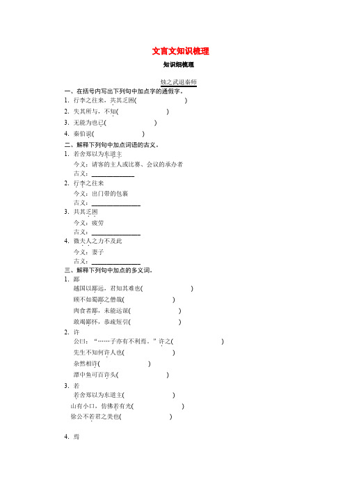 【高考复习方案】(新课标 湖北省专用)2015届高考语文一轮复习 文言文知识梳理(三)