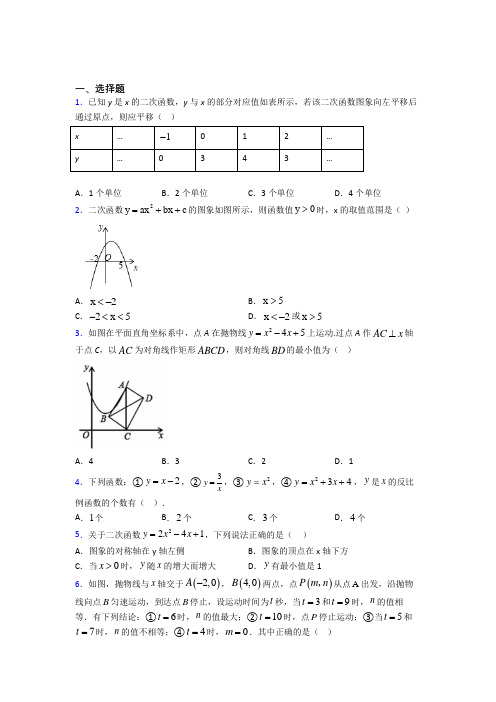 (好题)初中数学九年级数学下册第二单元《二次函数》测试卷(包含答案解析)(2)