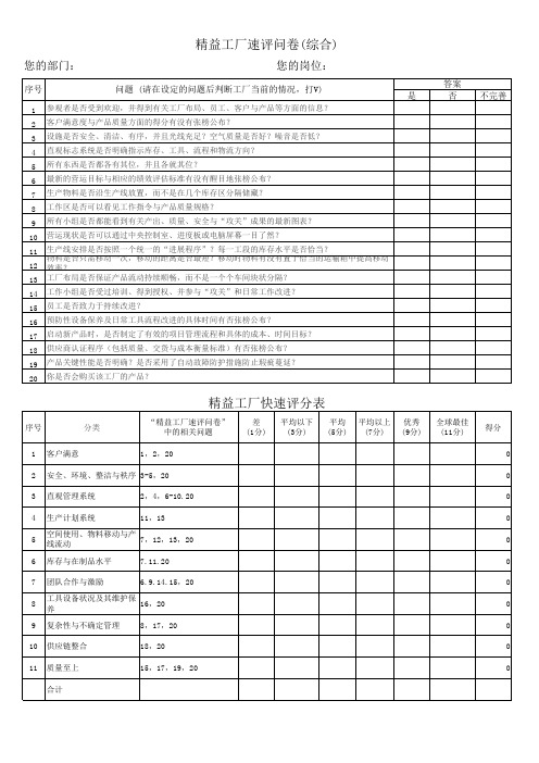 精益工厂综合评评价表-工厂端