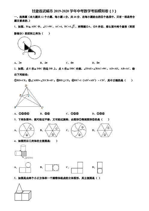 甘肃省武威市2019-2020学年中考数学考前模拟卷(3)含解析