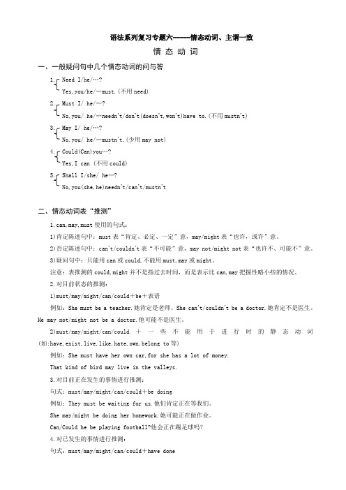 语法系列复习专题六情态动词、主谓一致.doc