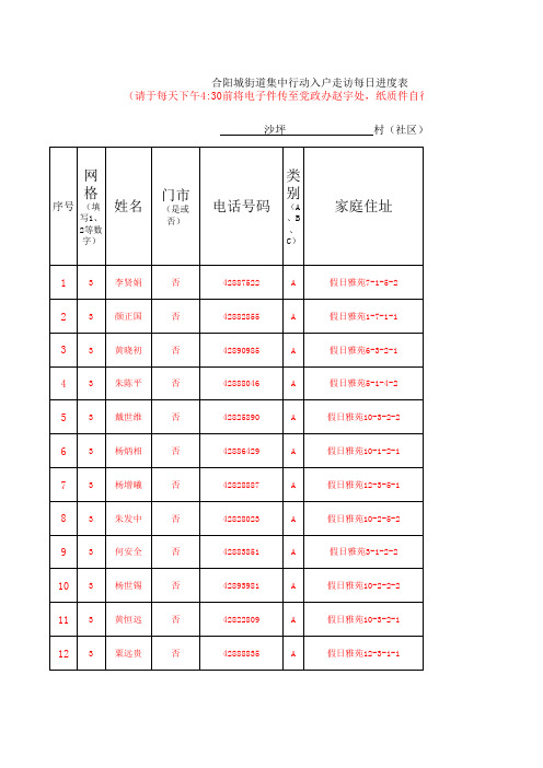 党政沙坪集中行动入户走访每日进度表(总)