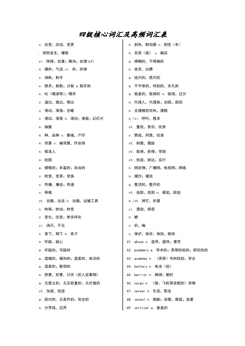 四级核心词汇及高频词汇表