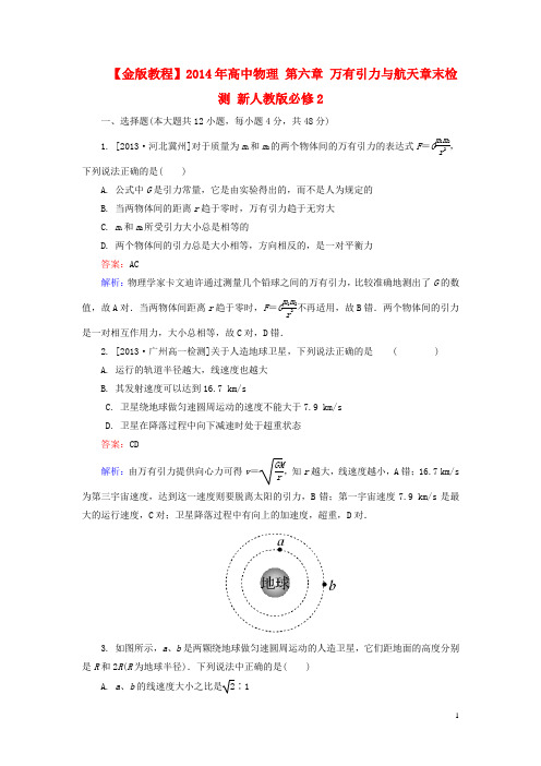 高中物理 第六章 万有引力与航天章末检测 新人教版必修2