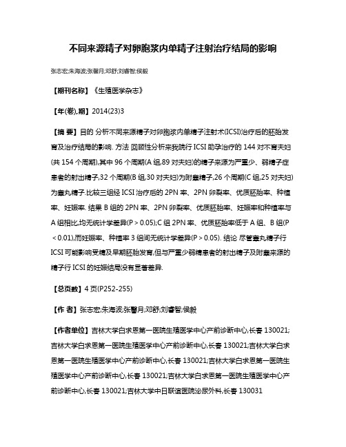 不同来源精子对卵胞浆内单精子注射治疗结局的影响