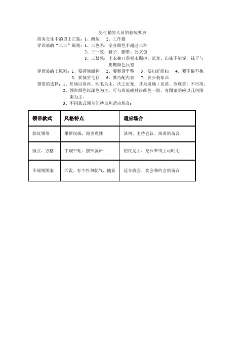 男性销售人员的着装要求