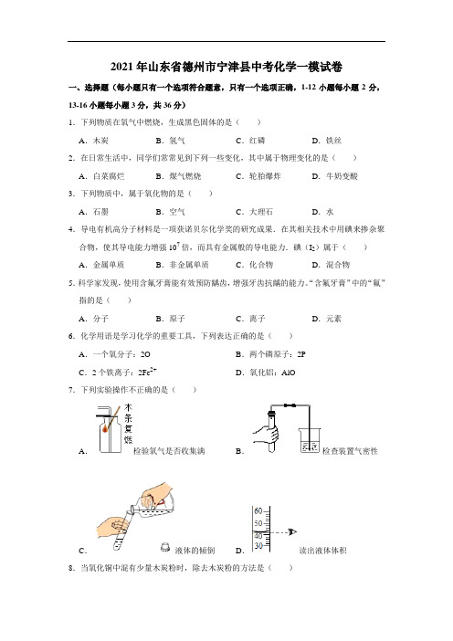 2021年山东省德州市宁津县中考化学一模试卷 (解析版)