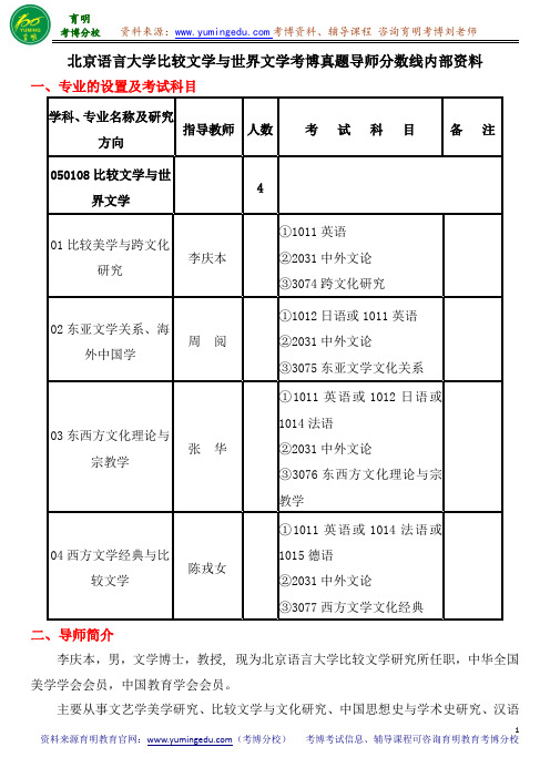 北京语言大学比较文学与世界文学考博真题导师分数线内部资料