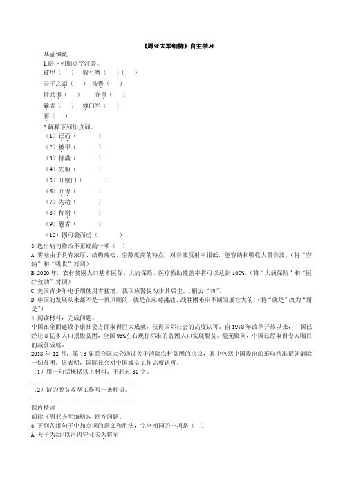 25 周亚夫军细柳  同步练习(含答案)