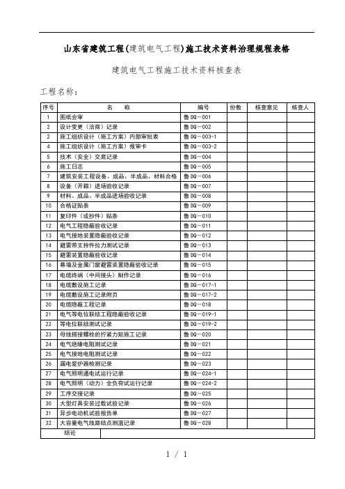 电气工程项目施工技术资料管理规程表格