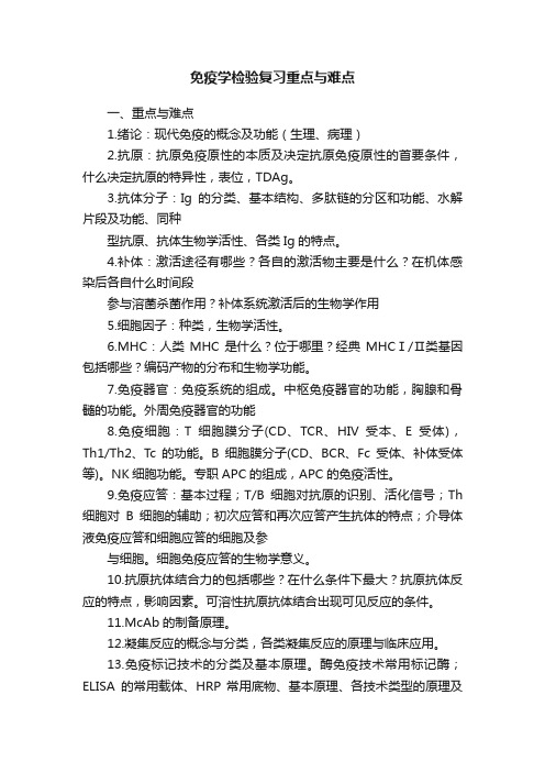 免疫学检验复习重点与难点