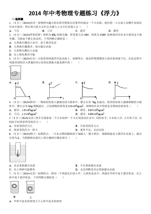 2014年中考物理专题练习《浮力》