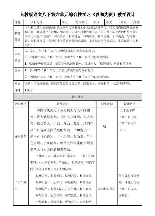 八下语文第六单元综合性学习  以和为贵 教案