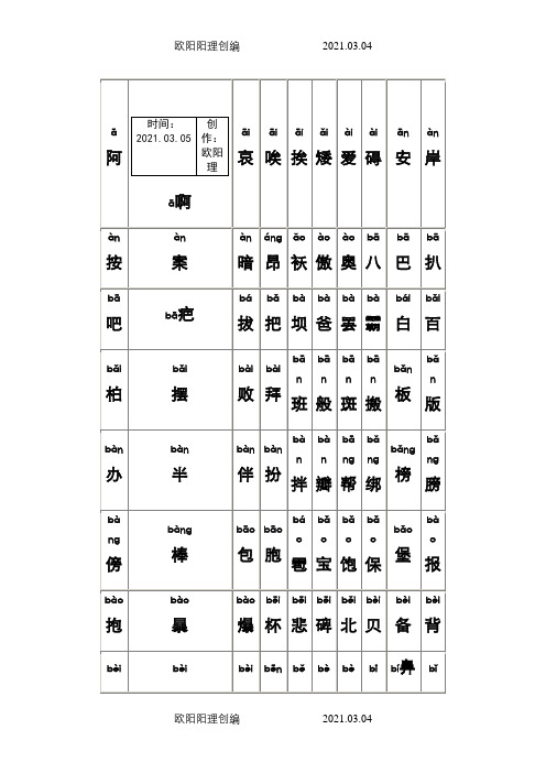 最全的普通话水平测试用常用汉字大全(含拼音)之欧阳理创编