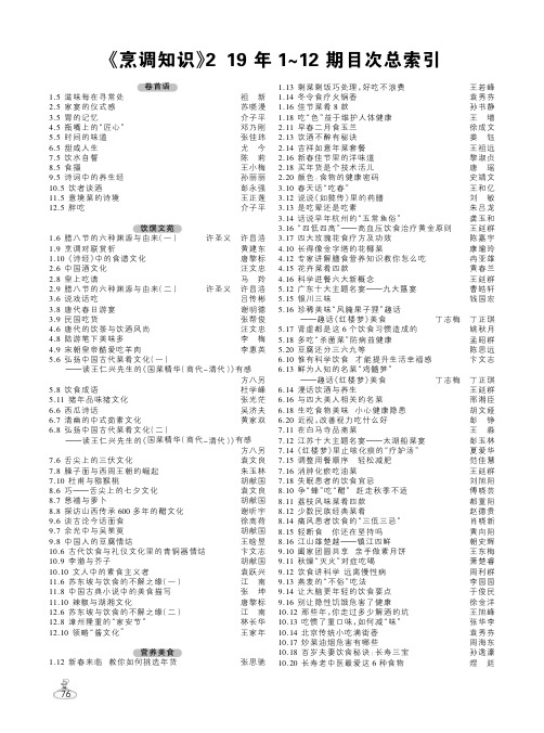 《烹调知识》2019年1~12期目次总索引