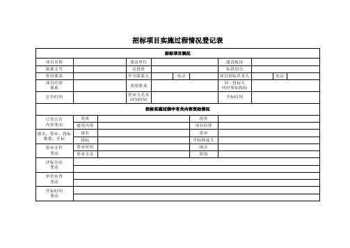 招标项目实施过程情况登记表