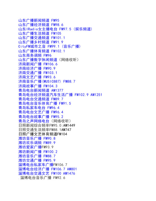 山东省各地市调频广播电台频率(含部分AM)