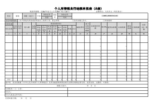 个人所得税自行纳税申报表(A表)