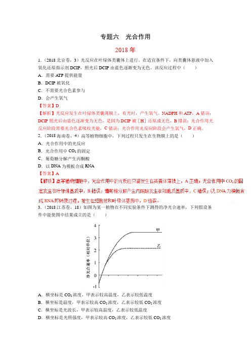 2010-2018年9年高考生物试题分类汇编带答案解析专题6 光合作用