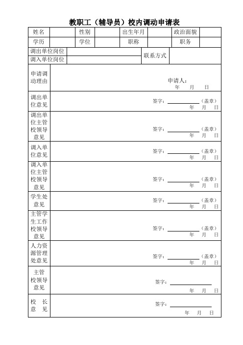 教职工(辅导员)校内调动申请表