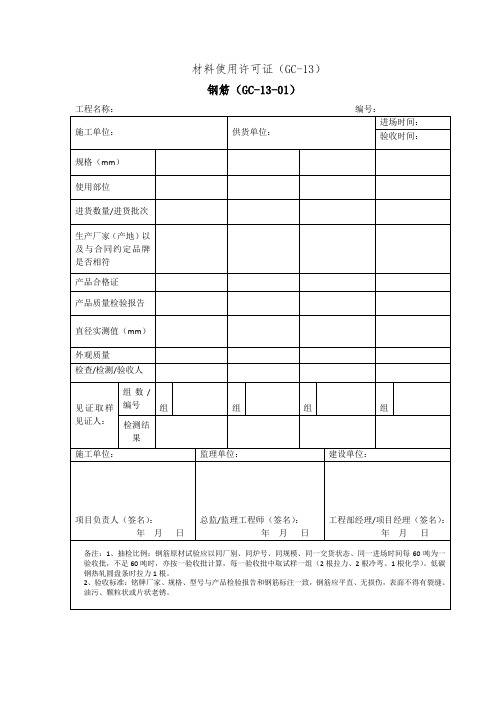 材料使用许可证模版