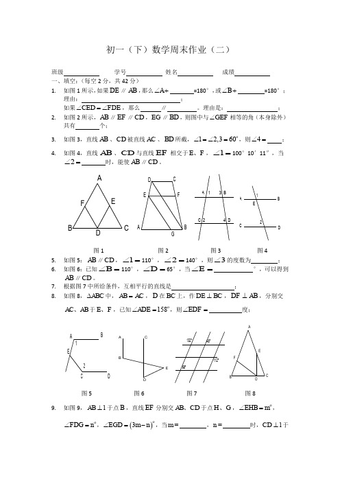 初一下数学周末作业(15套47页)(华育中学)