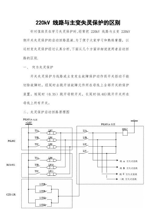 220kV线路与主变失灵保护的区别