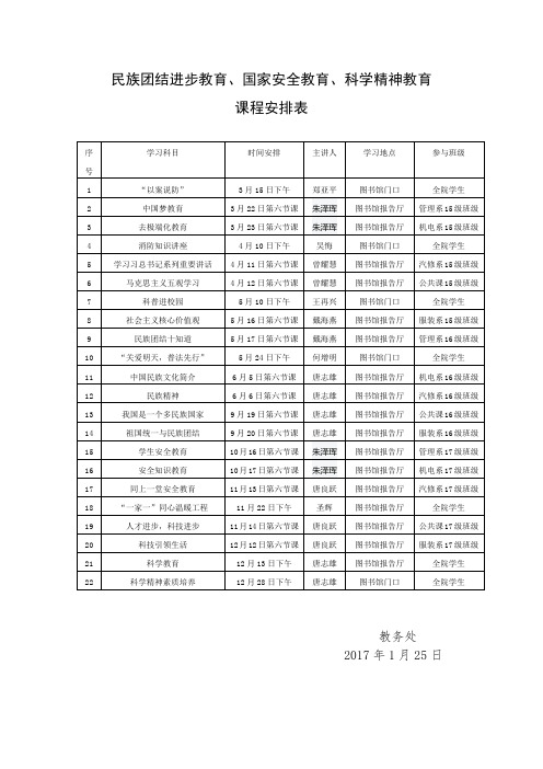 民族团结进步教育、国家安全教育、科学精神教育课程