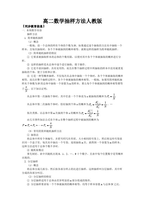 高二数学抽样方法人教版知识精讲